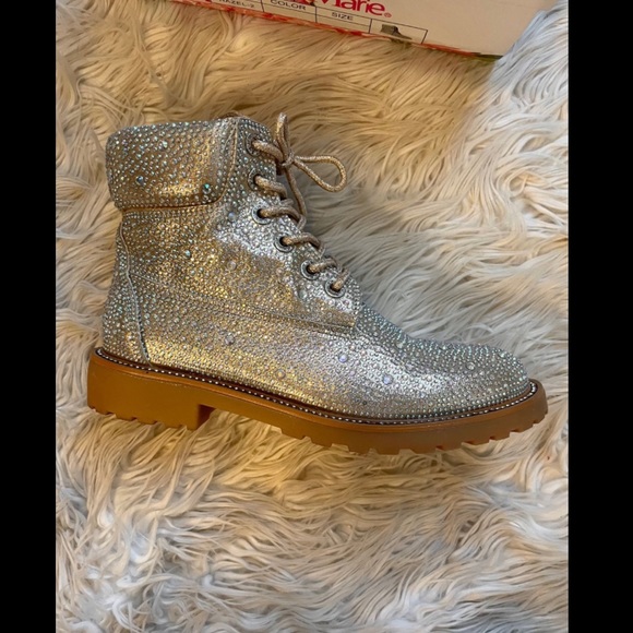 Champagne Metallic Bling Tims combat boots - Picture 2 of 6